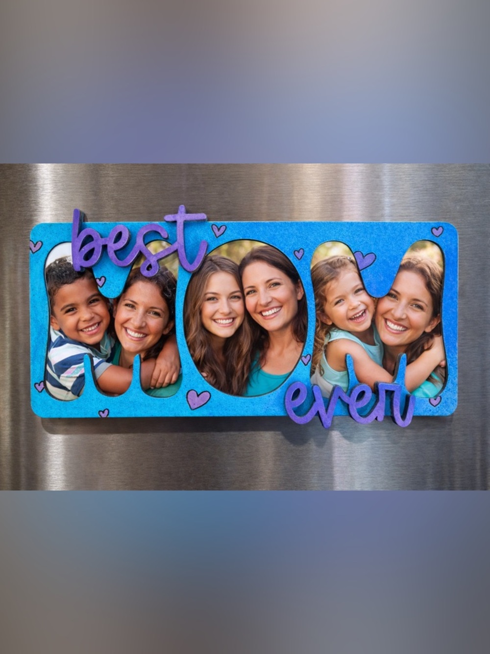 Hand crafted wood Best Mom Ever 3 picture magnetic picture frame made to order